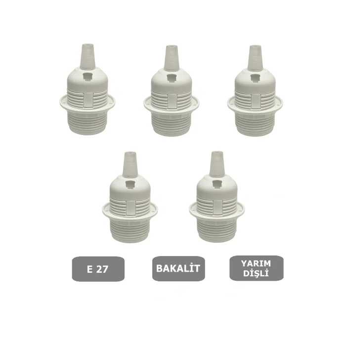 İtalyan Tip E27 Tam Dişli Duy Vidasız Geçmeli Bakalit Beyaz (250V-4A) 5 Adet