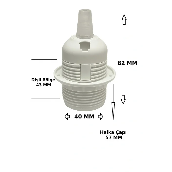 İtalyan Tip E27 Tam Dişli Duy Vidasız Geçmeli Bakalit Beyaz (250V-4A) 5 Adet