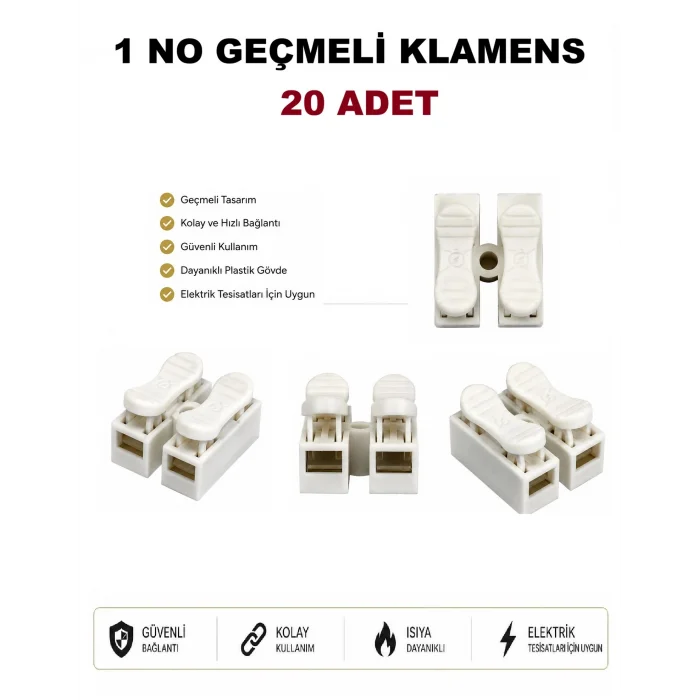 1 NO Klamens Vidasız Geçmeli (220V-10A)  (20 Adet)