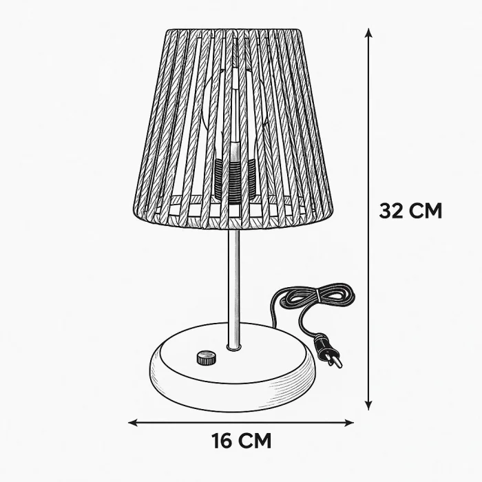 Lyris - Makrome Abajur, Mini Masa Lambası (Pudra Başlık, Gold Ayak)