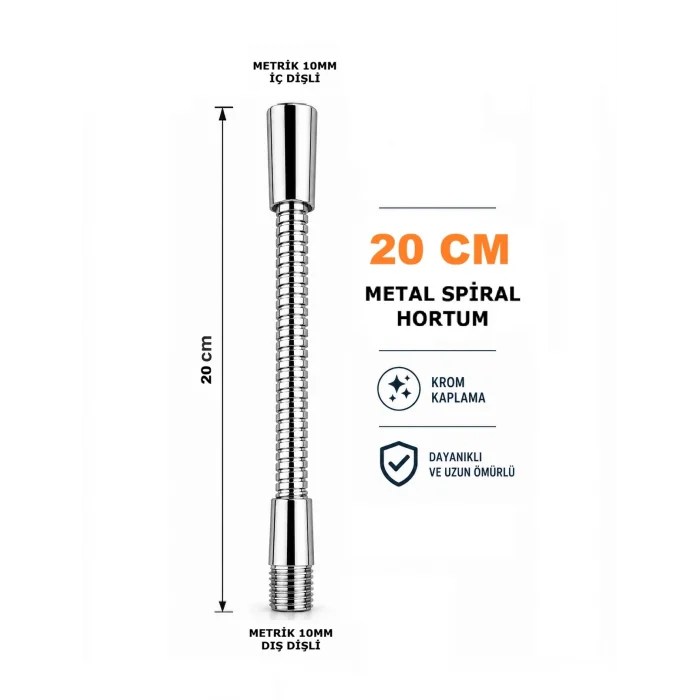 Metal Spiral Hortum (20cm-8mm) Krom Kaplama Masa lambası Aplik vb için (M10)