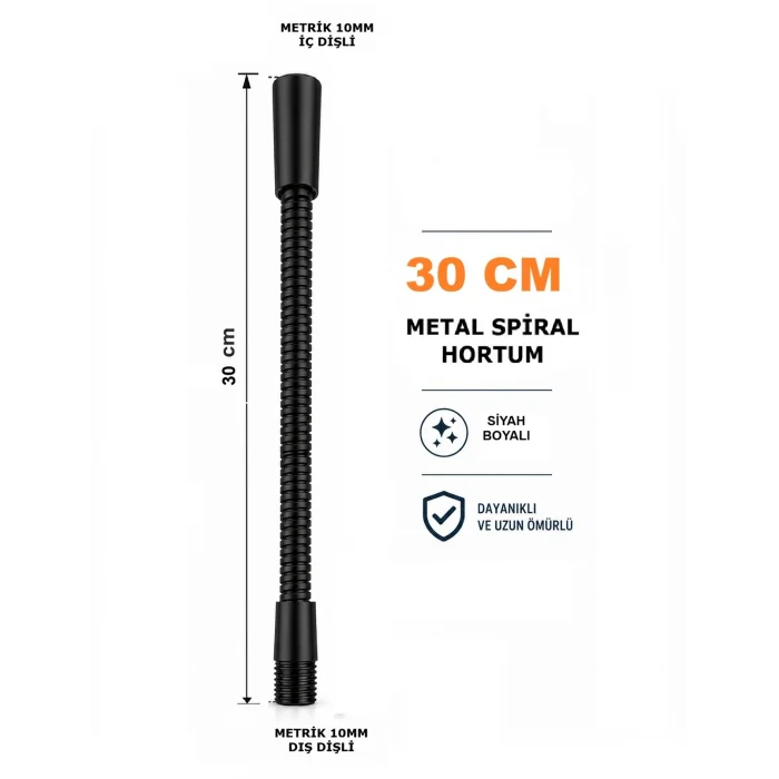 Metal Spiral Hortum (30cm-8mm) Siyah Masa lambası Aplik vb için (M10)