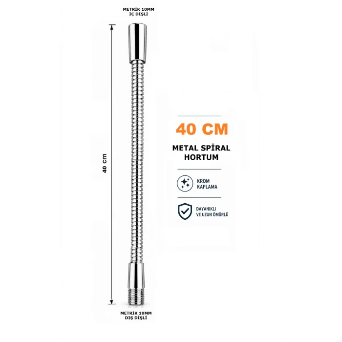 Metal Spiral Hortum (40cm-8mm) Krom Kaplama Masa lambası Aplik vb için (M10)