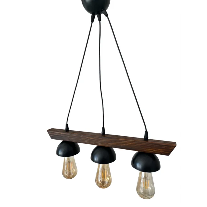 Sarkıt Üçlü Ahşap Avize SİYAH (AMPUL DAHİL DEĞİLDİR)