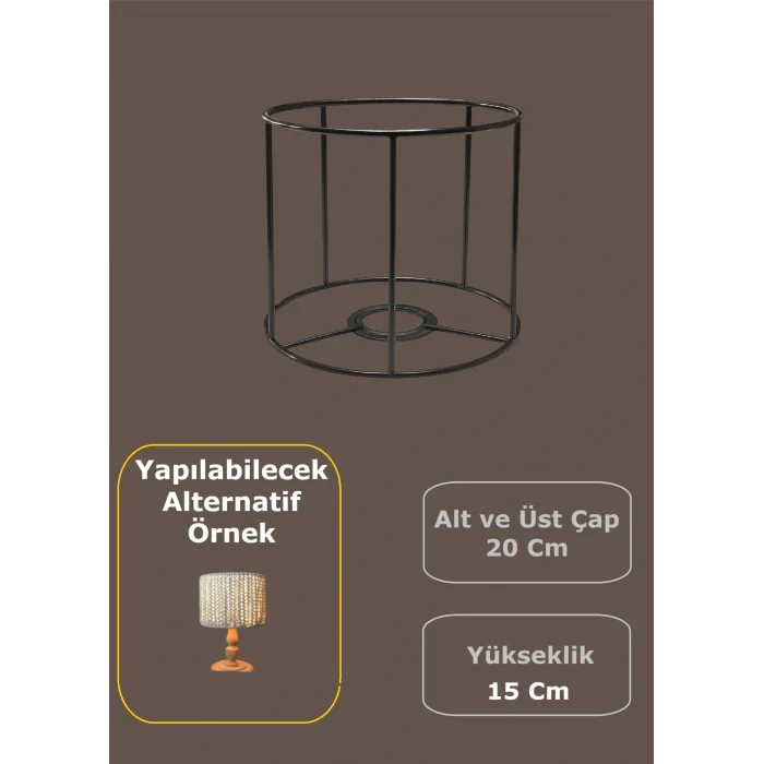 Silindir Abajur, Aplik Teli , İskeleti (Kısa Boy) Siyah Statik Boyalı E27 (20x15 Cm)
