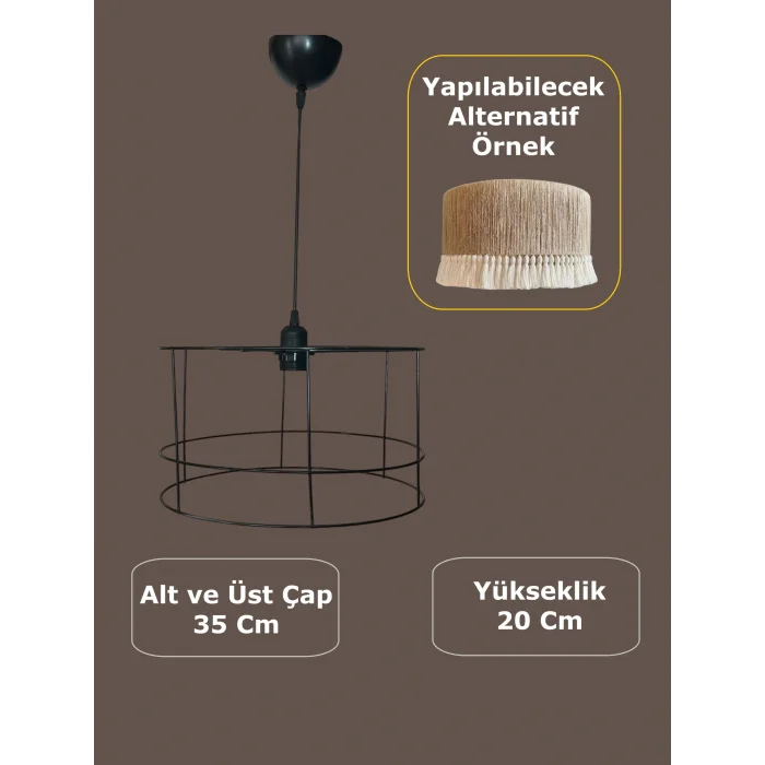 Silindir Avize Teli , İskeleti (Büyük Boy 35x20 Cm) Siyah Statik Boyalı (Duy Takımı Dahil)