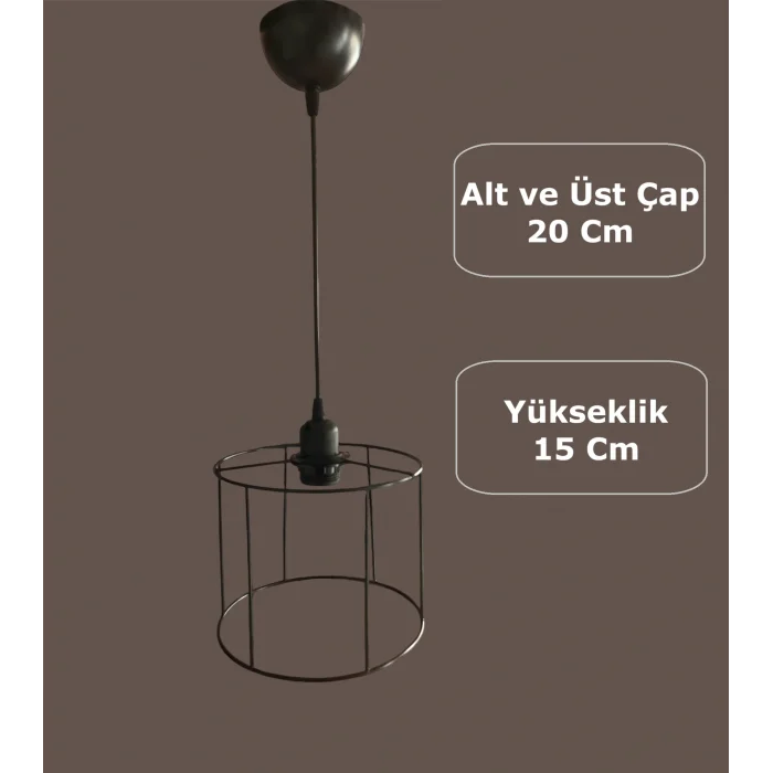 Silindir Avize Teli , İskeleti (Küçük Kısa 20x15 Cm) Siyah Statik Boyalı (Duy Takımı Dahil)