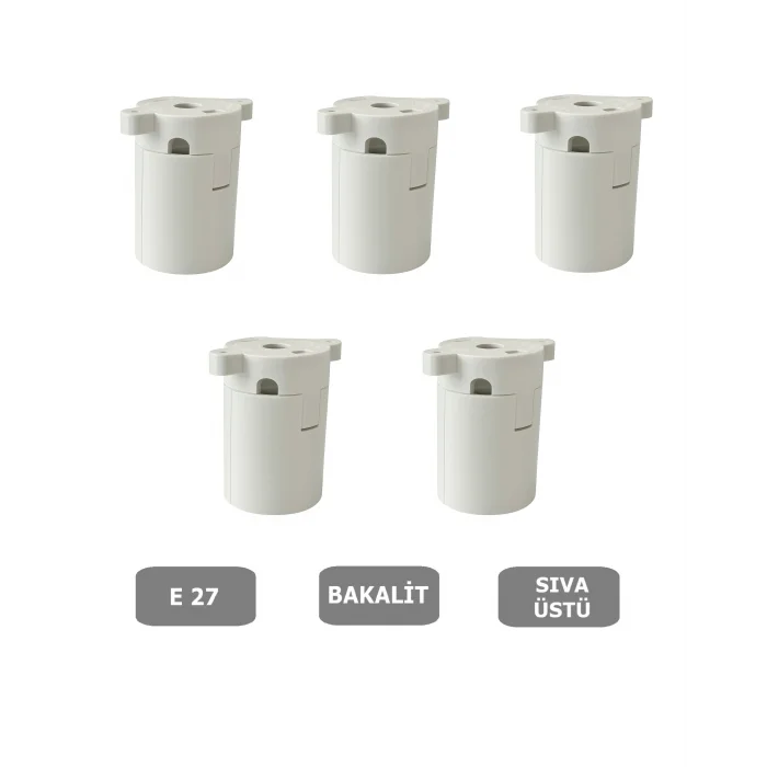 Sıva Üstü Duy E27 Vidasız Geçmeli Donanma Duyu Bakalit Beyaz (250V-4A) 5 Adet