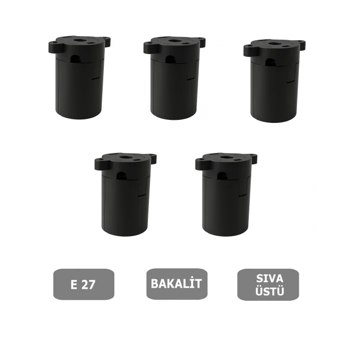 Sıva Üstü Duy E27 Vidasız Geçmeli Donanma Duyu Bakalit Siyah (250V-4A) 5 Adet
