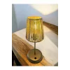 Lyris - Makrome Abajur, Mini Masa Lambası (Koyu Bej Başlık, Gold Ayak)