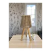 Üç Ayak Mini Ahşap Abajur (Koyu Bej Makrome İp Başlık)