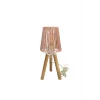 Üç Ayak Mini Ahşap Abajur (Pudra Makrome İp Başlık)