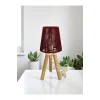 Üç Ayak Mini Ahşap Abajur (Bordo Makrome İp Başlık)