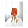 Üç Ayak Mini Ahşap Abajur (Turuncu Makrome İp Başlık)