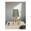 Üç Ayak Mini Ahşap Abajur (Küf Yeşili Makrome İp Başlık)