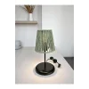 Lyris - Makrome Abajur, Mini Masa Lambası (Küf Yeşili Başlık, Siyah Ayak)