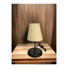 Lyris - Pvc Abajur, Mini Masa Lambası (Ekru Başlık, Siyah Ayak)