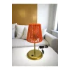 Lyris - Makrome Abajur, Mini Masa Lambası (Turuncu Başlık, Gold Ayak)