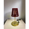 Lyris - Makrome Abajur, Mini Masa Lambası (Bordo Başlık, Gold Ayak)