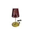 Lyris - Makrome Abajur, Mini Masa Lambası (Bordo Başlık, Gold Ayak)