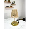 Lyris - Makrome Abajur, Mini Masa Lambası (Ekru Başlık, Gold Ayak)