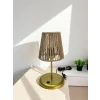 Lyris - Makrome Abajur, Mini Masa Lambası (Koyu Bej Başlık, Gold Ayak)