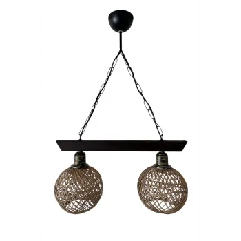 Sarkıt Jüt Hasır Başlık İkili Ahşap Avize Kablo 70cm