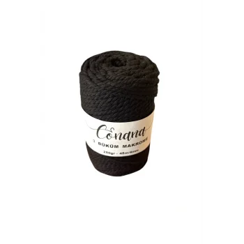 3 Büküm 4mm Makrome İpi (250gr-45m) Pamuk (1 Adet) SİYAH