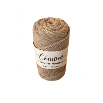 3 Büküm 4mm Makrome İpi (250gr-45m) Pamuk (1 Adet) KOYU BEJ