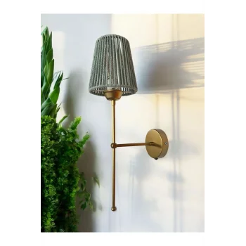 Auera - Makrome İpli Aplik Küf Yeşili (2 Metre Arapuarlı Fişli Kablosu Dahil)