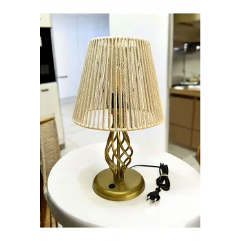 Modern Tasarım Metal Abajur (25 Cm Ekru Makrome Başlık)