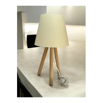 Üç Ayak Ahşap Abajur (22 Cm Pvc Ekru Başlık)