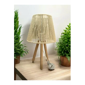 Üç Ayak Ahşap Abajur (25 Cm Ekru Makrome Başlık)