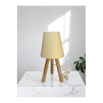 Üç Ayak Mini Ahşap Abajur (Pvc Ekru Başlık)