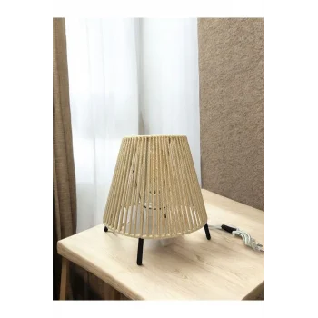 Makrome İpli Metal Masa ve Gece Lambası (Konik - Ekru)