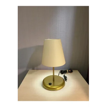 Lyris - Pvc Abajur, Mini Masa Lambası Ekru Başlık, Gold Ayak)