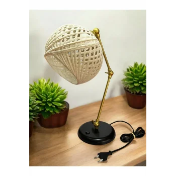 3 Nokta Hareketli Mafsallı Masa Lambası (Gold Kol, Ekru Başlık)