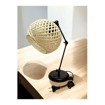 3 Nokta Hareketli Mafsallı Masa Lambası (Siyah Kol, Ekru Başlık)