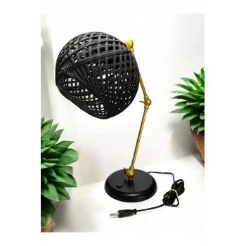 3 Nokta Hareketli Mafsallı Masa Lambası (Gold Kol, Siyah Başlık)