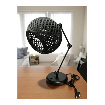 3 Nokta Hareketli Mafsallı Masa Lambası (Siyah Kol, Siyah Başlık)