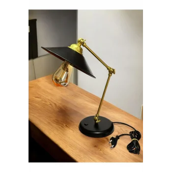 3 Nokta Hareketli Mafsallı Metal Masa Lambası (Gold Kol, Siyah Başlık)