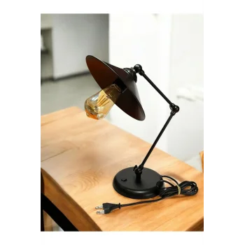 3 Nokta Hareketli Mafsallı Metal Masa Lambası (Siyah Kol, Siyah Başlık)