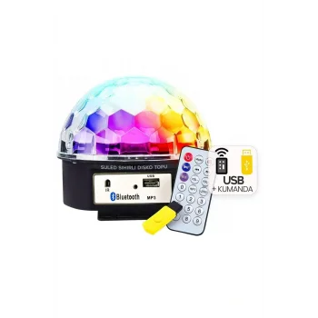 Rgb Işıklı Bluetooth Hoparlörlü Disko Topu USB Müzik Çalar Kumanda 360* Dönen Parti Eğlence Işığı