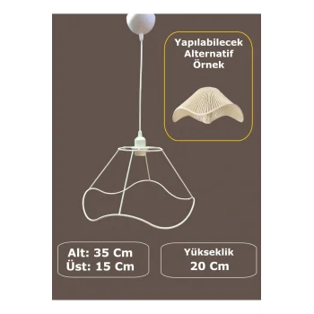 Dalgalı Avize Teli , İskeleti 35*20 Cm Beyaz Statik Boyalı (Duy Takımı Dahil)