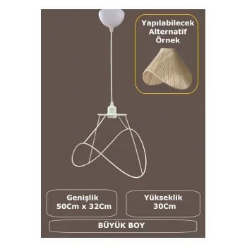 Yaprak Avize Teli , İskeleti (Büyük Boy 50x32 Cm) Beyaz Statik Boyalı (Duy Takımı Dahil)