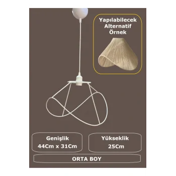 Yaprak Avize Teli , İskeleti (Orta Boy 44x31 Cm) Beyaz Statik Boyalı (Duy Takımı Dahil)