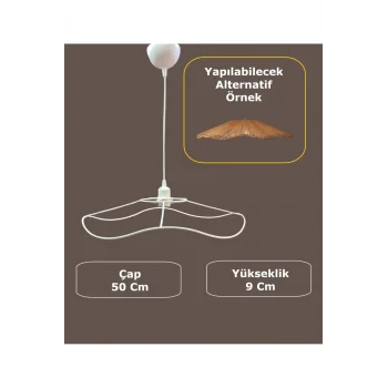 Papatya Avize Teli , İskeleti 50x10 Cm Beyaz Statik Boyalı (Duy Takımı Dahil)