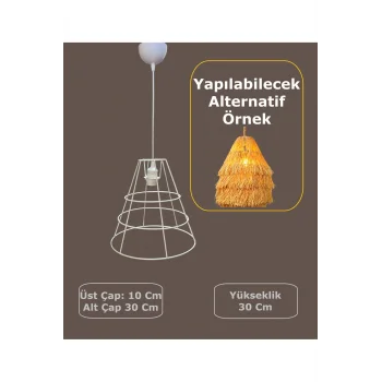 Huni Avize Teli , İskeleti (Uzun Boy 30x30 Cm) Beyaz Statik Boyalı (Duy Takımı Dahil)