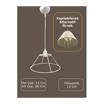 Huni Avize Teli , İskeleti (Kısa Boy 30x13 Cm) Beyaz Statik Boyalı (Duy Takımı Dahil)