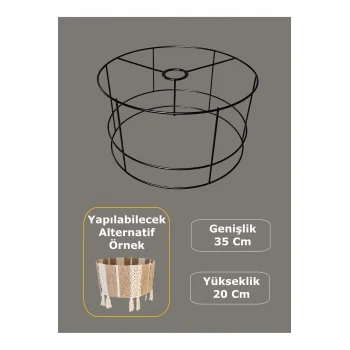 Silindir Lambader Teli , İskeleti Siyah Statik Boyalı - E27 (35 Cm)